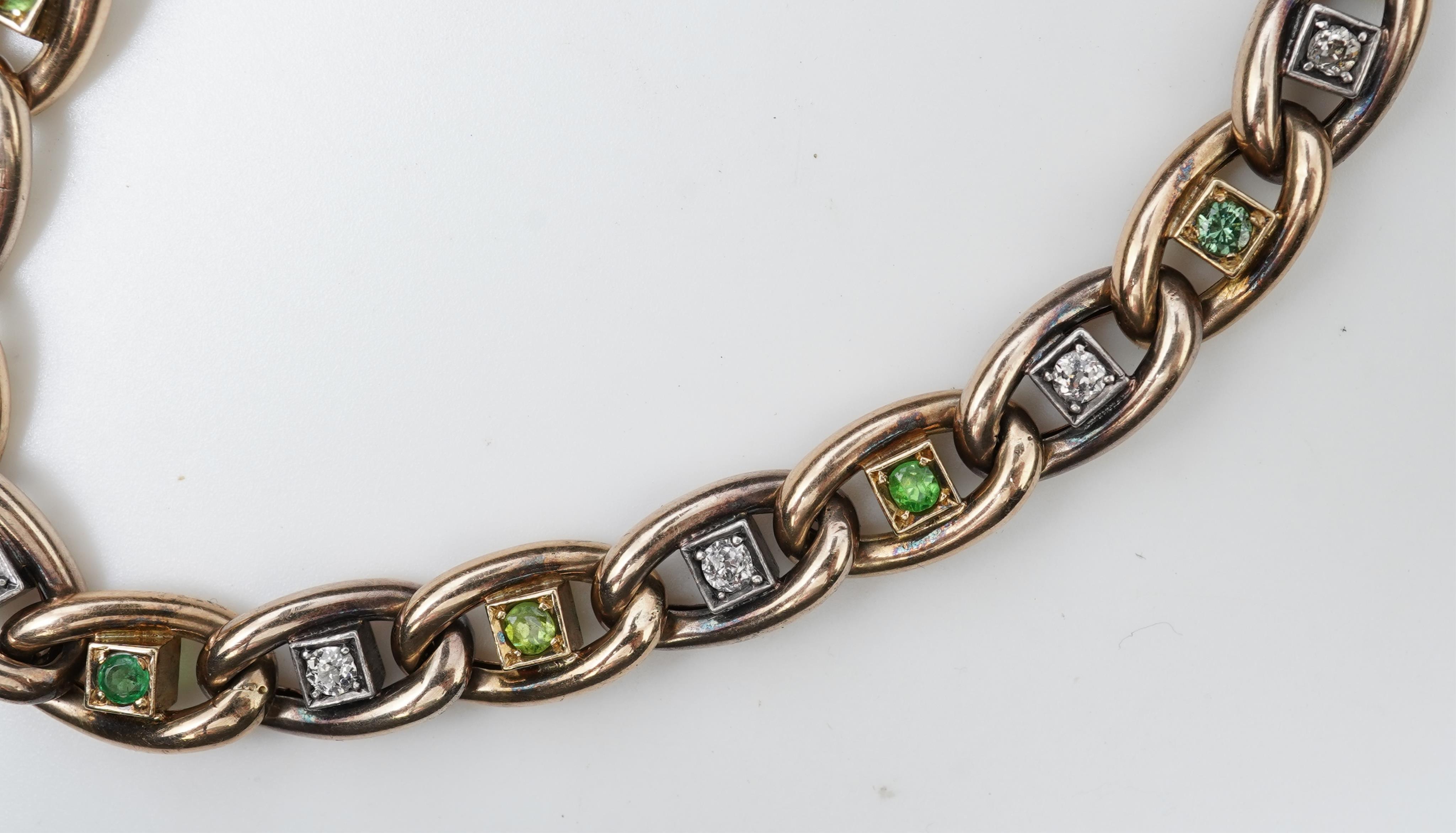 A demantoid garnet and diamond bracelet, early 20th century